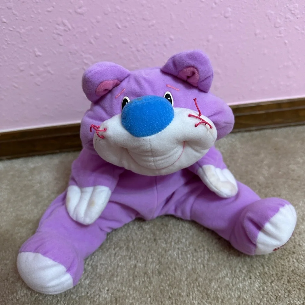 Fisher Price Rumple Cat Bear Purple Blue Nose Plush Soft Toy Vintage 1998 14”